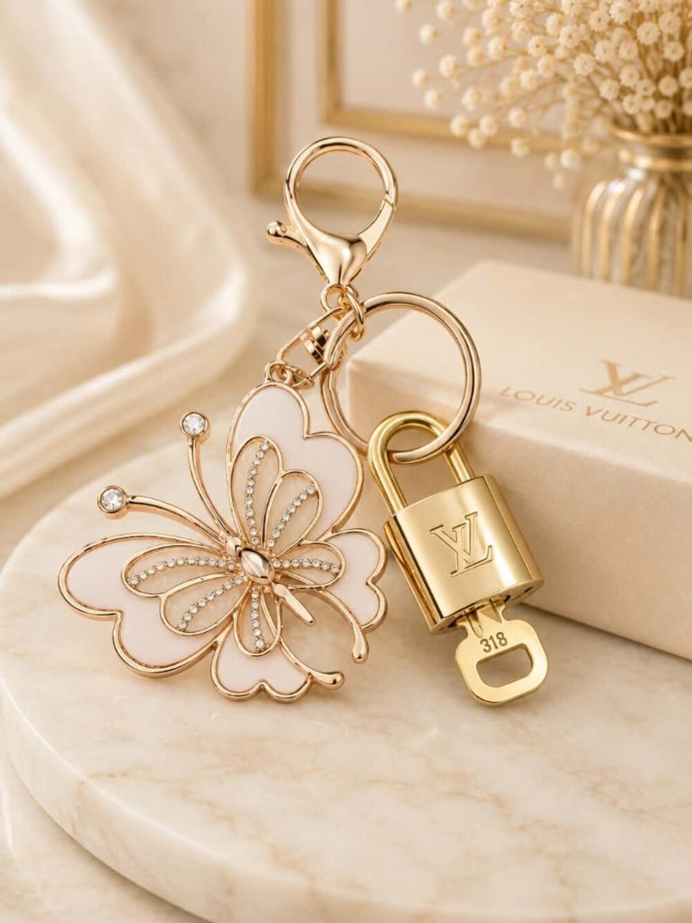 Authentic Louis Vuitton Gold Lock 🔒 Unbranded Butterfly Keychain Bag Charm LV